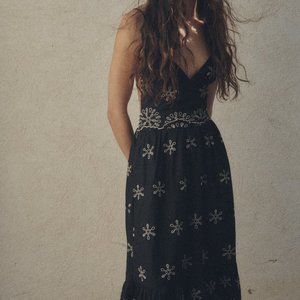 ZARA DRESS WITH CONTRAST EMBROIDERY BLACK SIZE XS 7200/337
